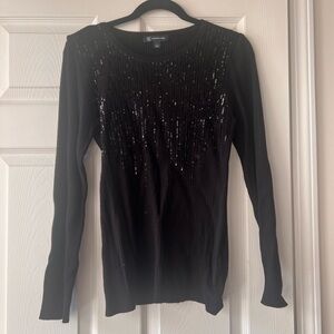 INC International Concepts Black Sequin Long Sleeve Top